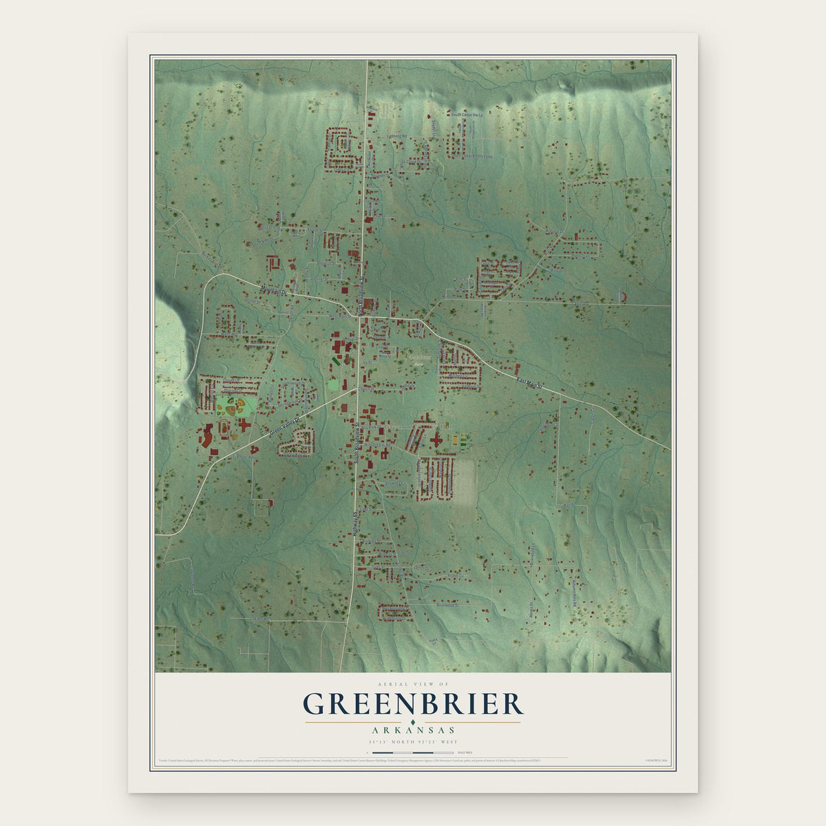 Greenbrier, Arkansas map print, the full design