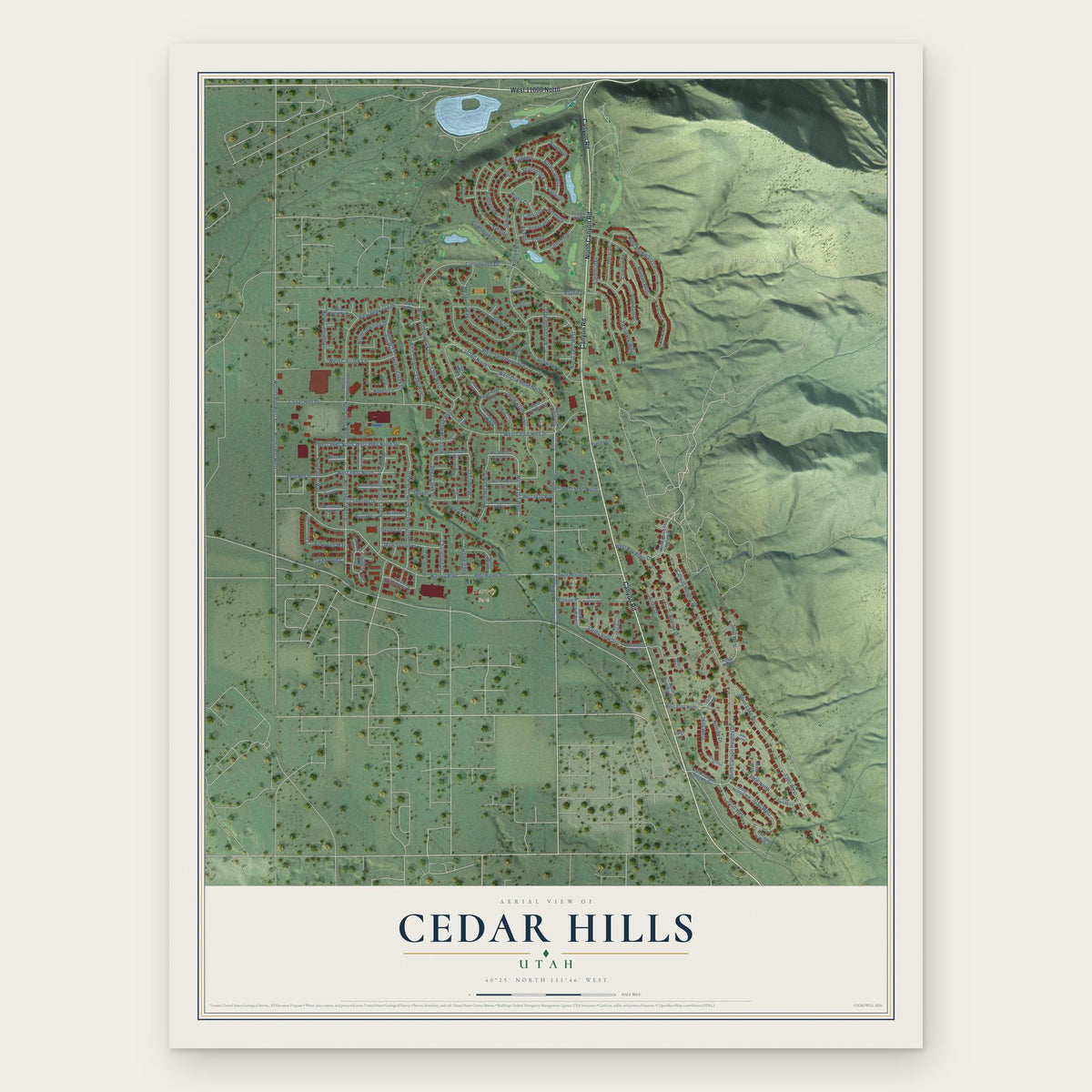 Cedar Hills, Utah map print, the full design