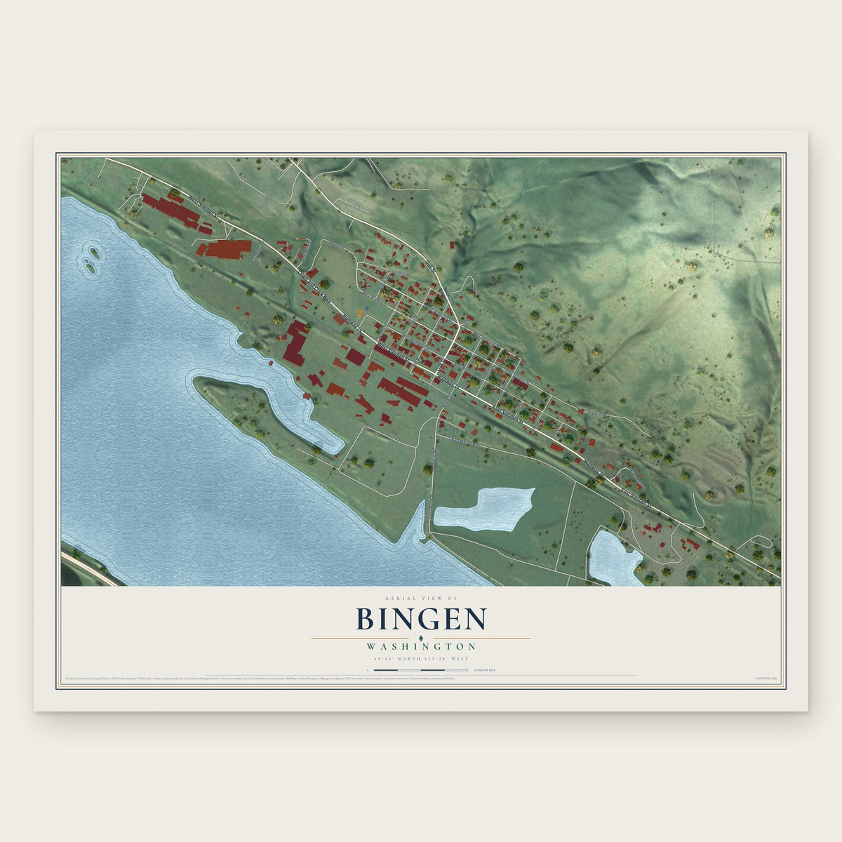 Bingen, Washington map print, the full design