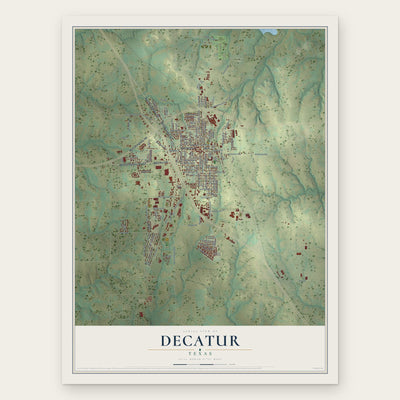 Decatur, Texas map print, the full design