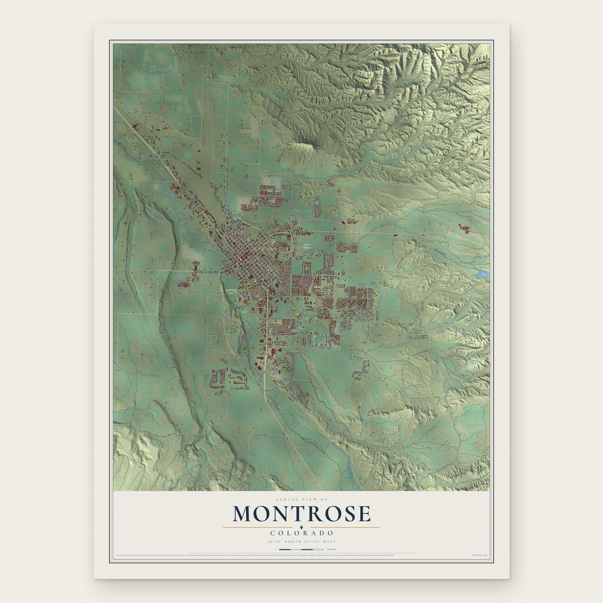 Montrose, Colorado map print, the full design