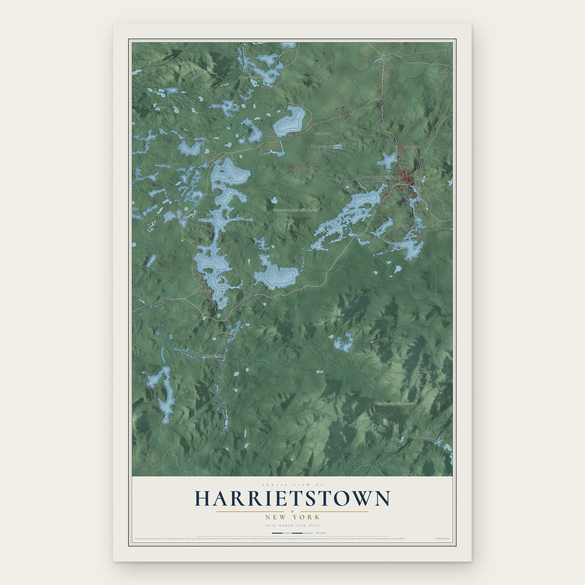 Harrietstown, New York map print, the full design