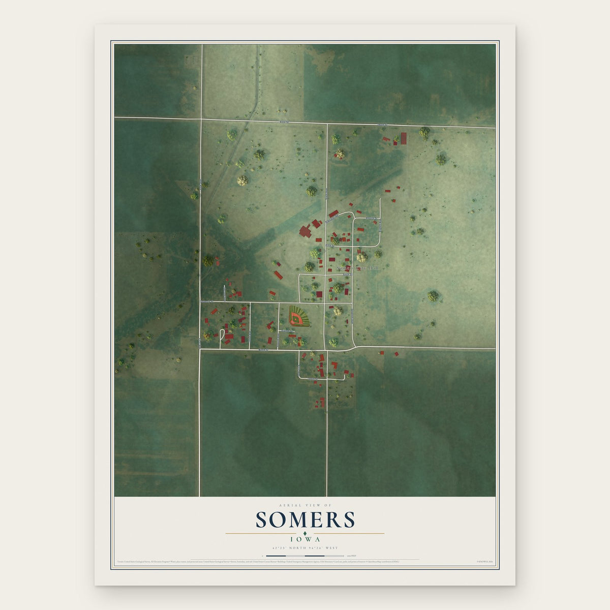 Somers, Iowa map print, the full design