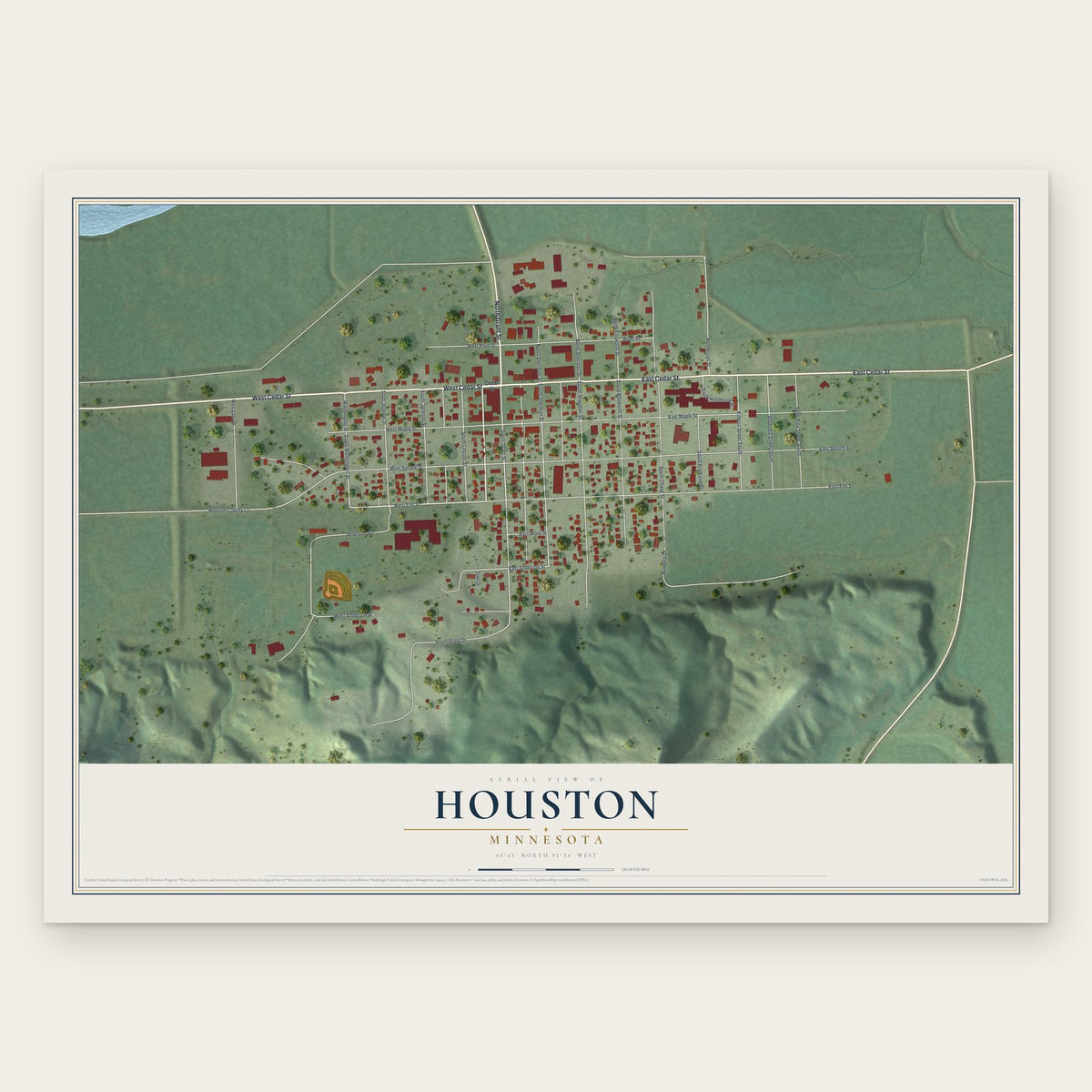 Houston, Minnesota map print, the full design