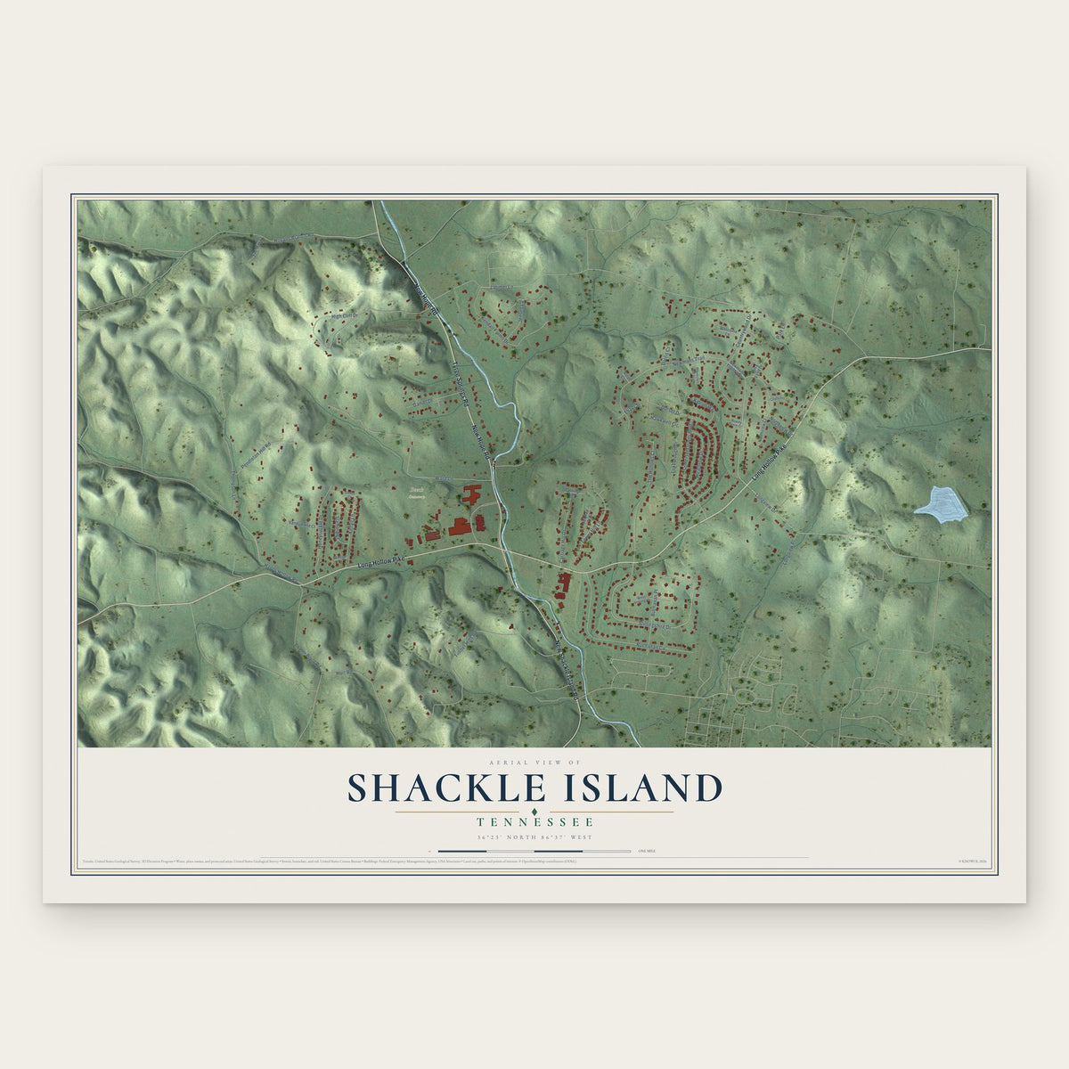 Shackle Island, Tennessee map print, the full design