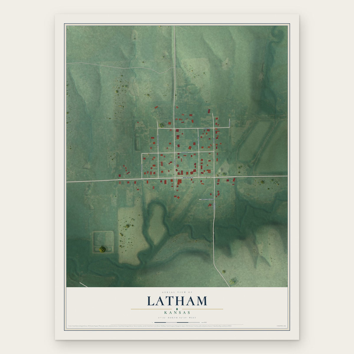 Latham, Kansas map print, the full design