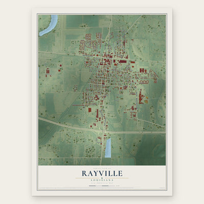 Rayville, Louisiana map print, the full design