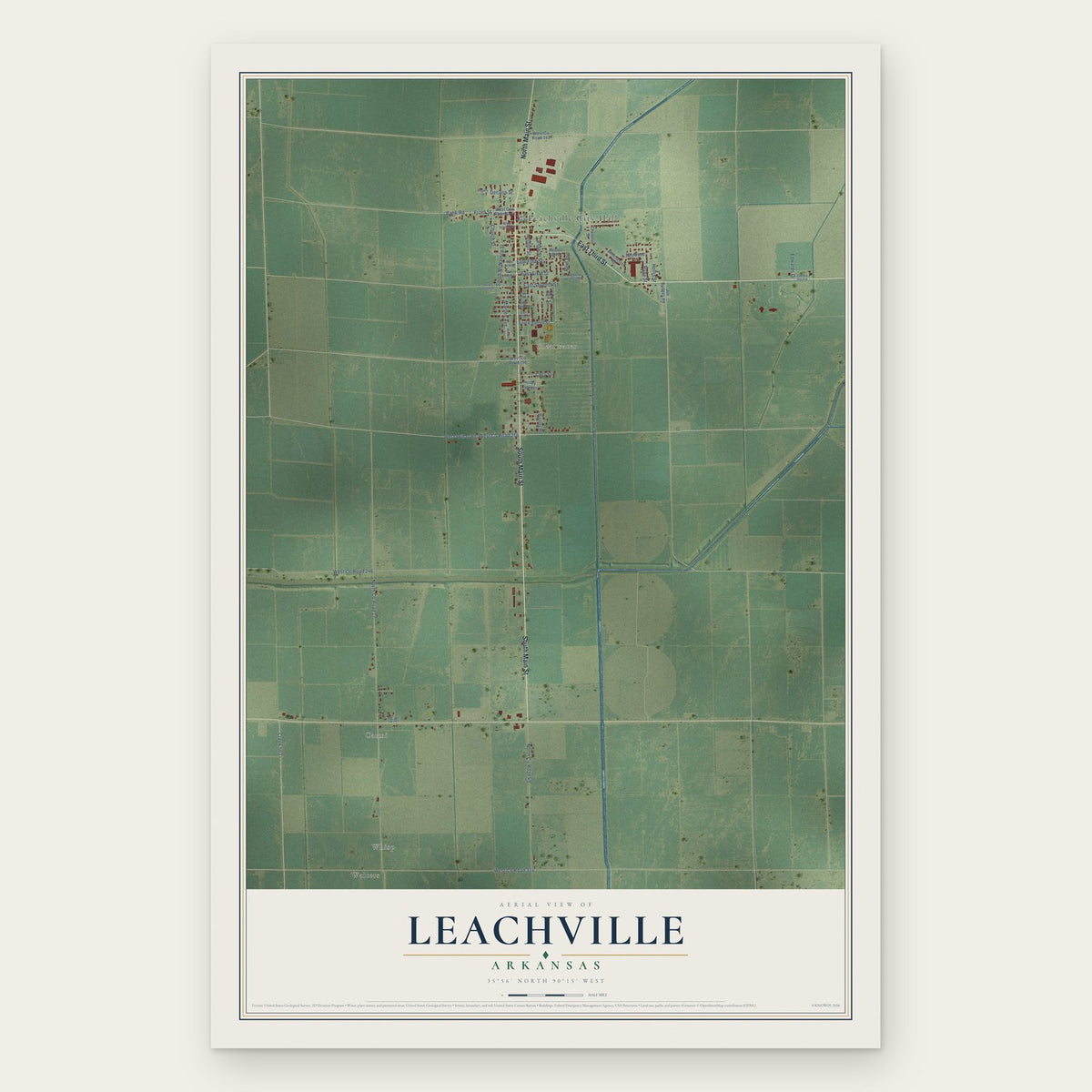 Leachville, Arkansas map print, the full design