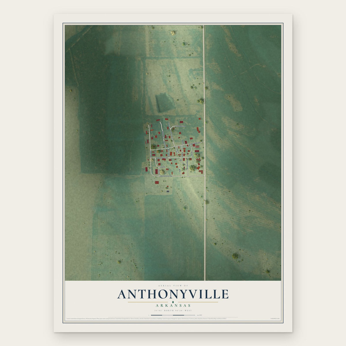 Anthonyville, Arkansas map print, the full design