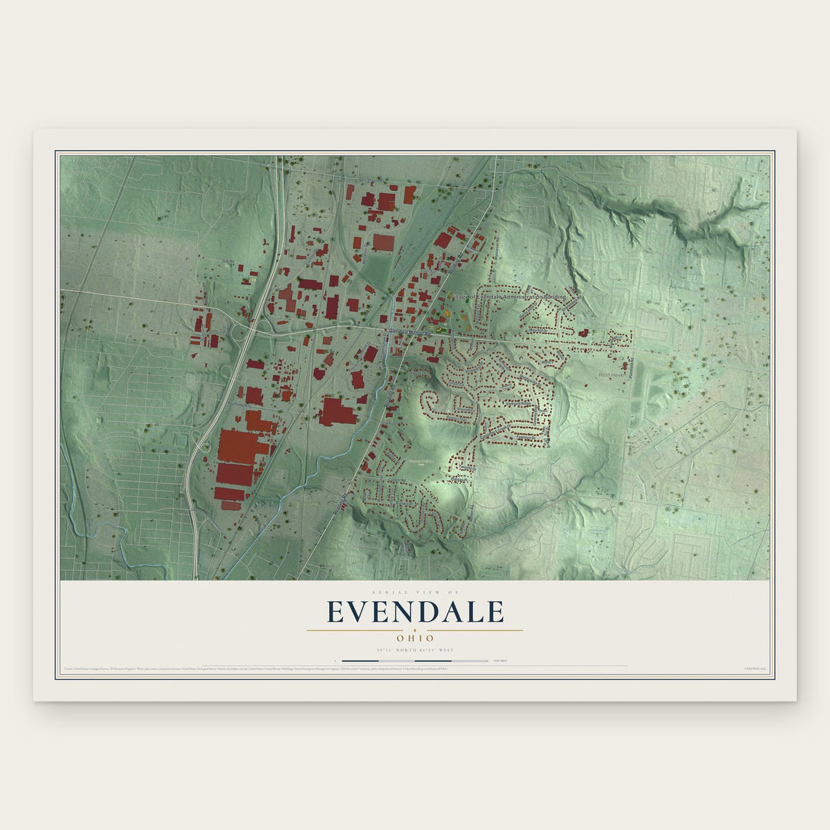 Evendale, Ohio map print, the full design