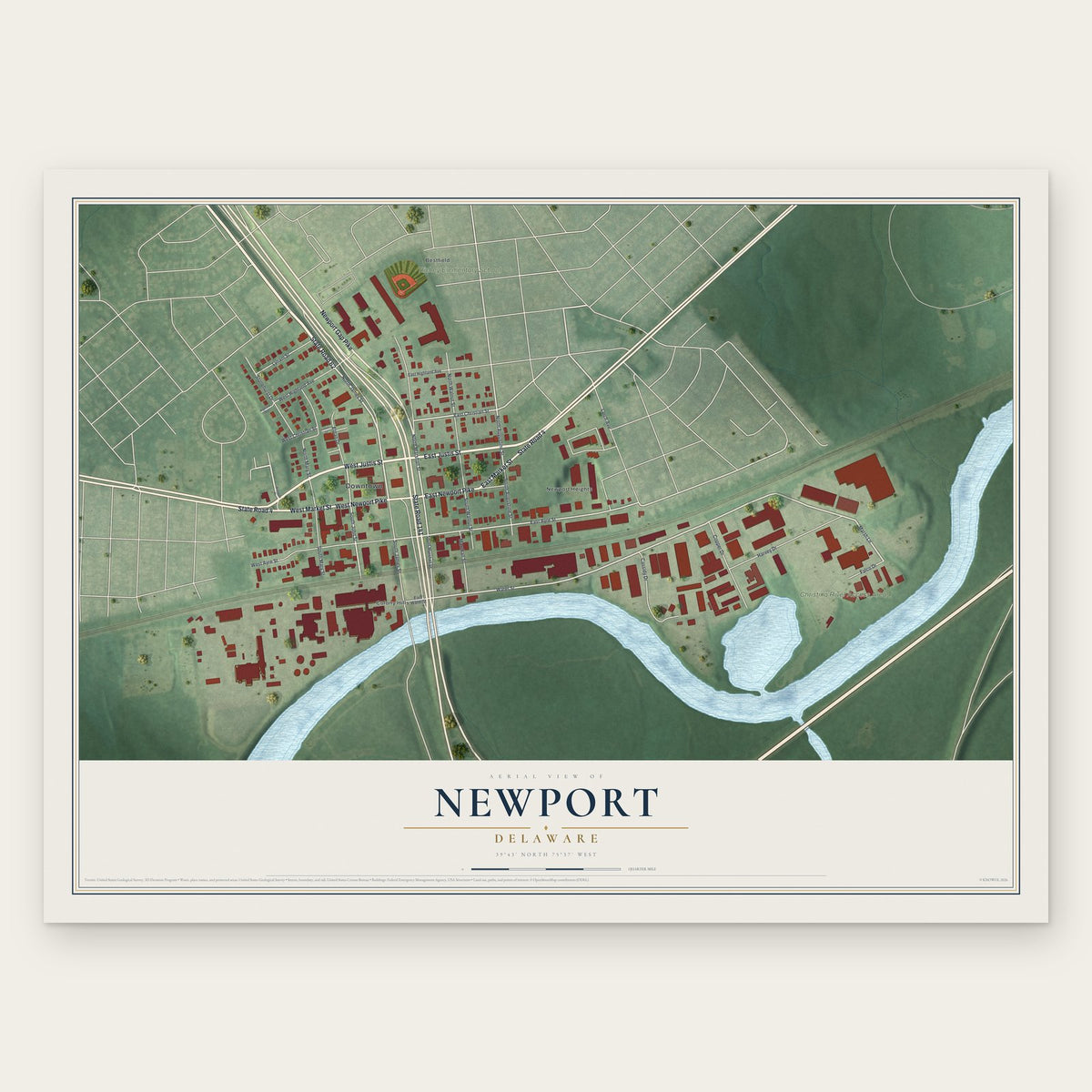 Newport, Delaware map print, the full design