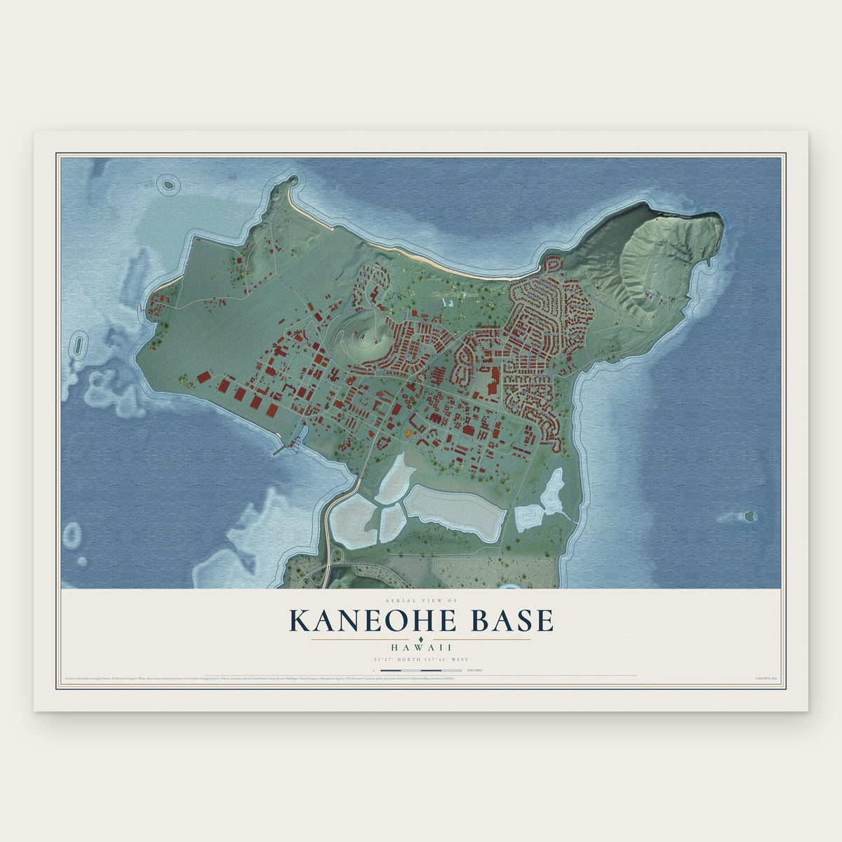 Kaneohe Base, Hawaii map print, the full design