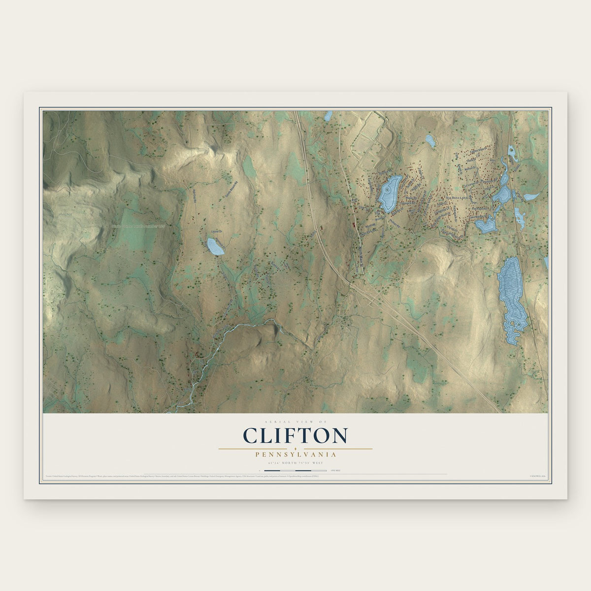 Clifton, Pennsylvania map print, the full design