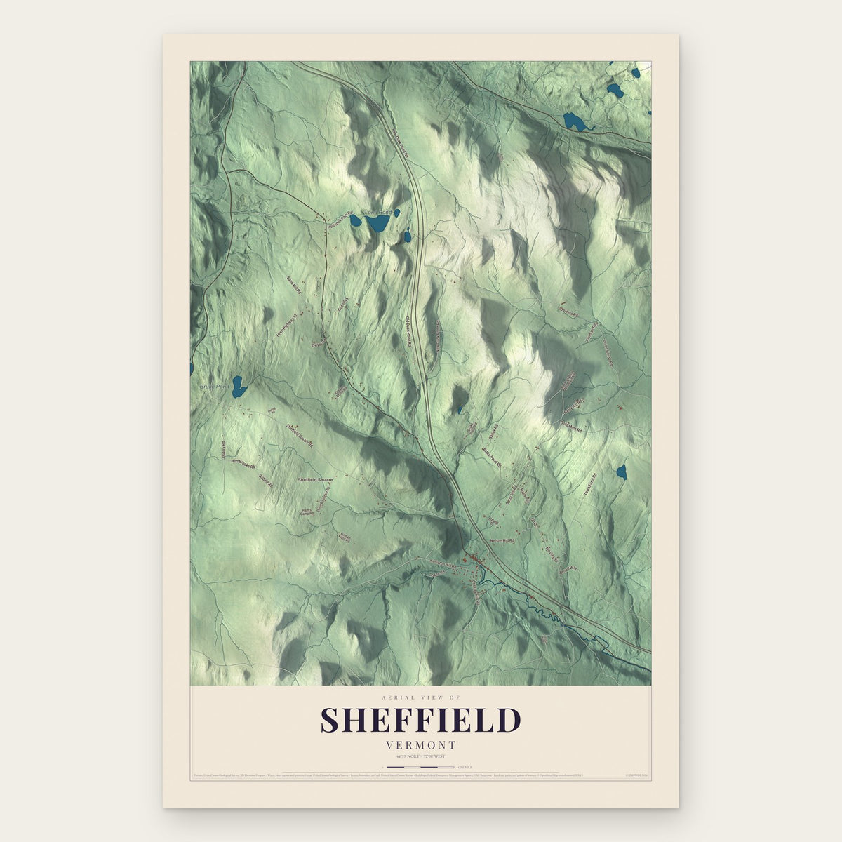 Sheffield, Vermont map print, the full design