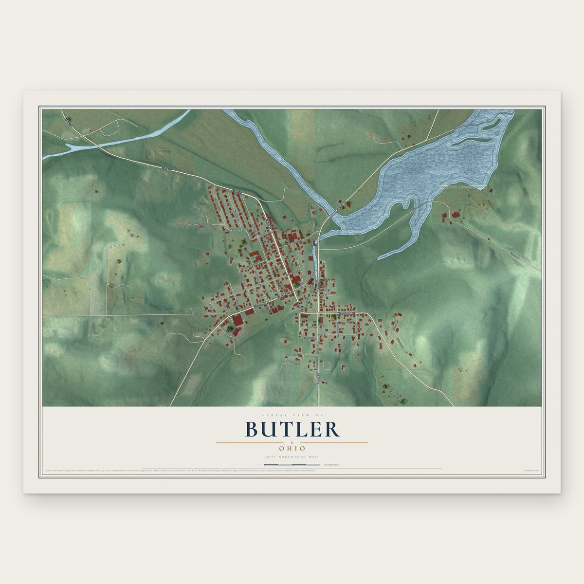 Butler, Ohio map print, the full design