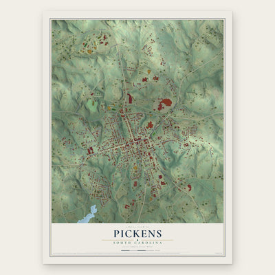 Pickens, South Carolina map print, the full design