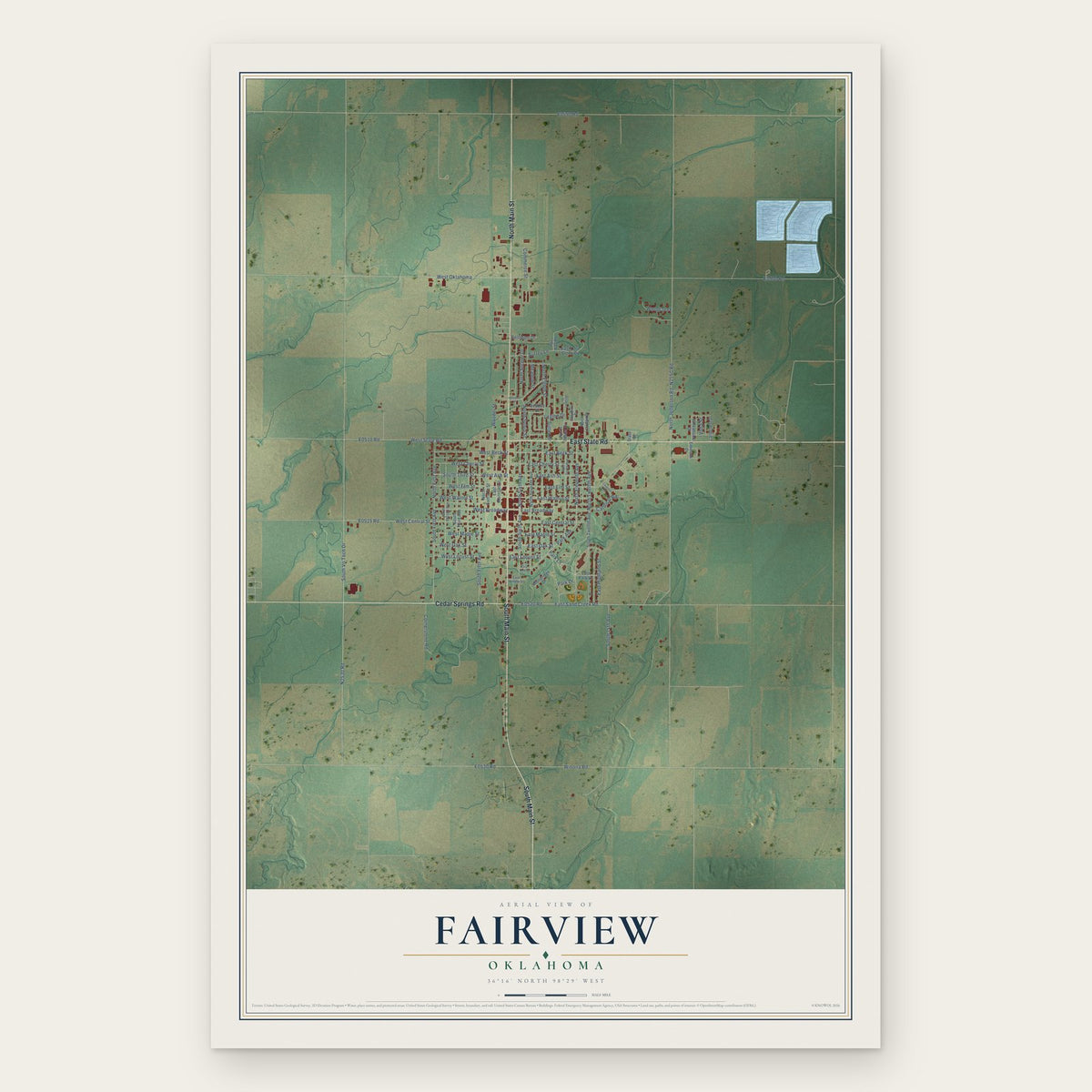 Fairview, Oklahoma map print, the full design