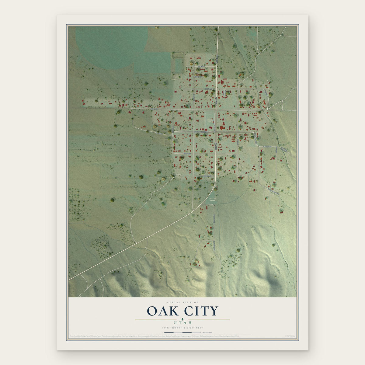 Oak City, Utah map print, the full design