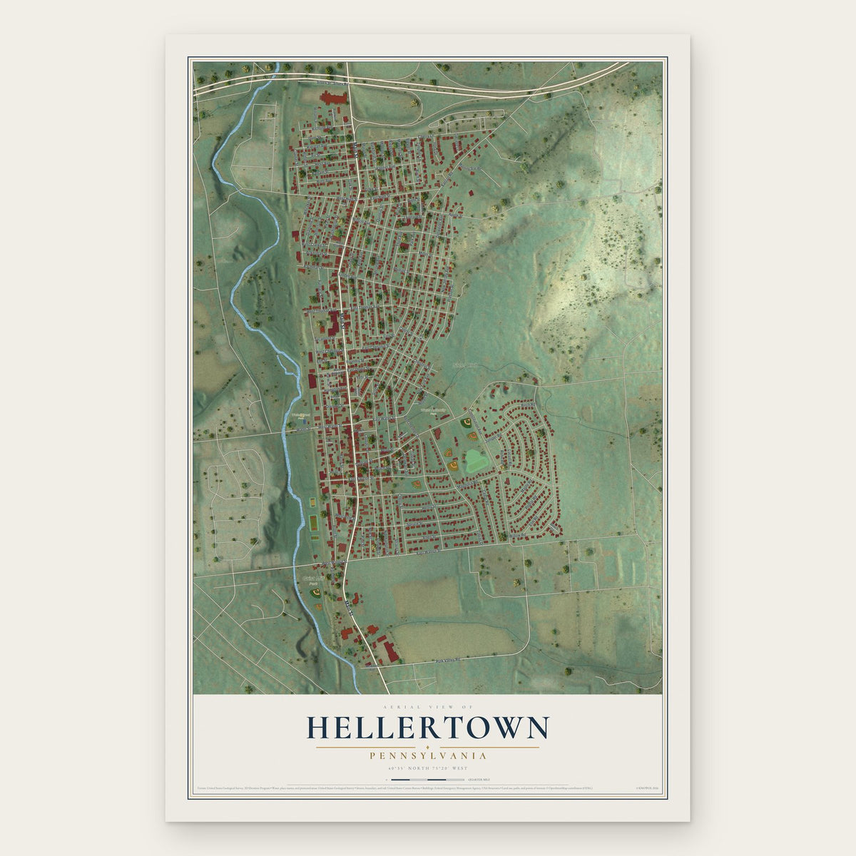 Hellertown, Pennsylvania map print, the full design