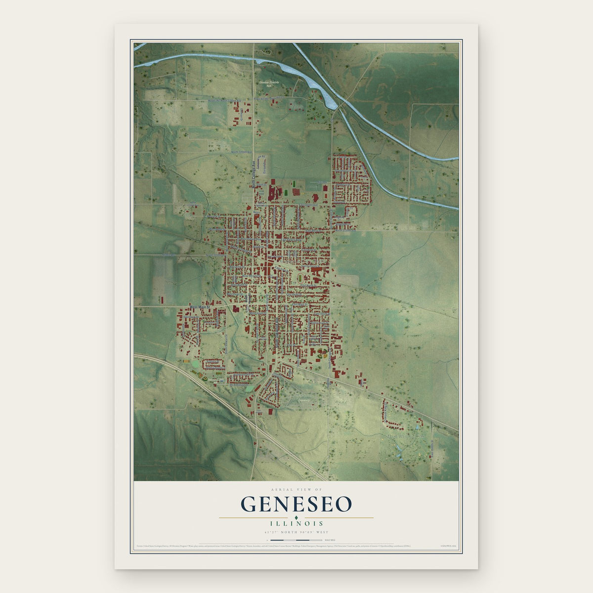 Geneseo, Illinois map print, the full design