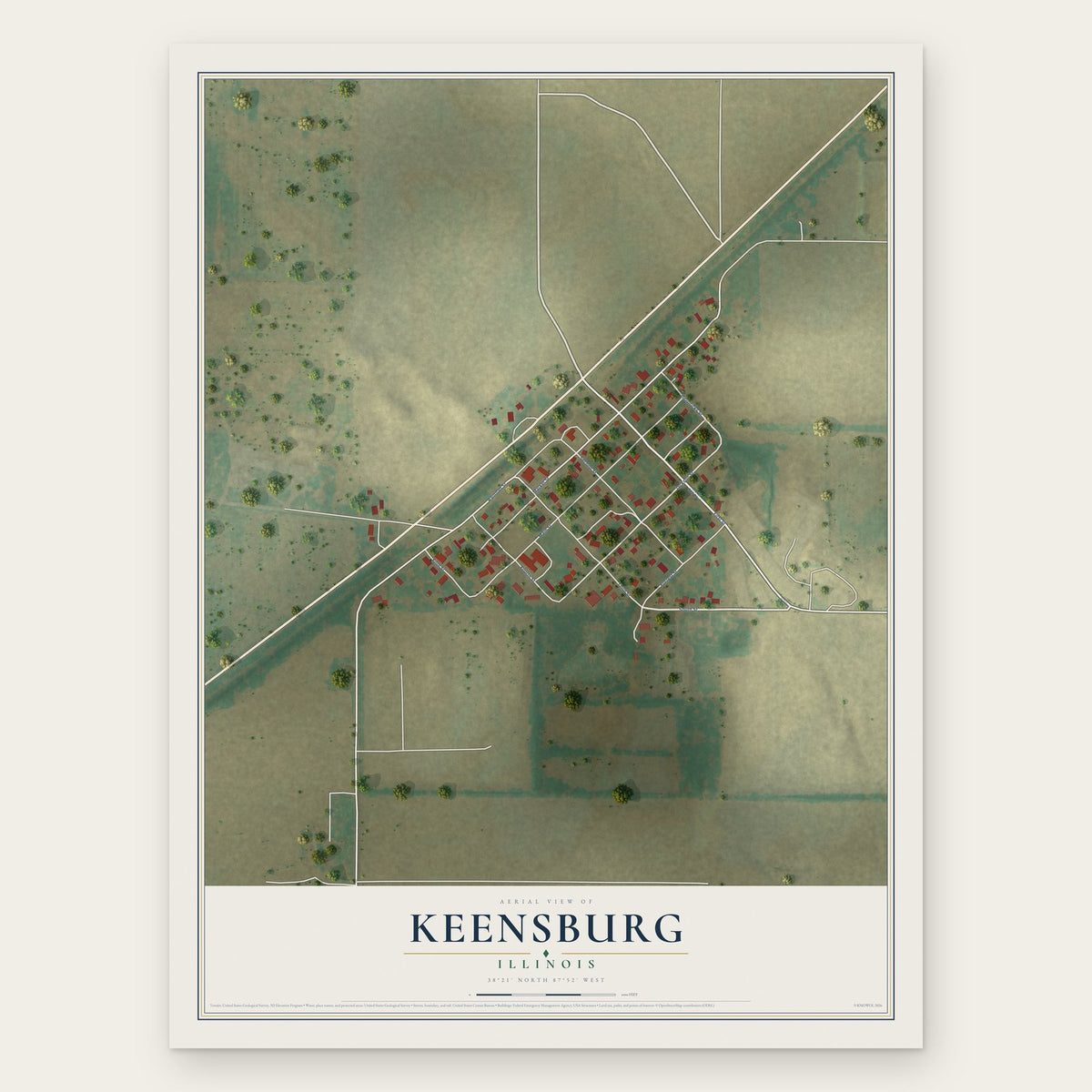 Keensburg, Illinois map print, the full design