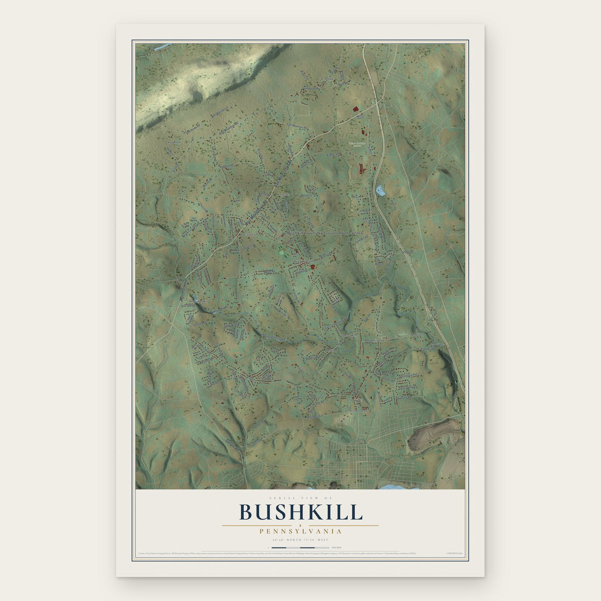 Bushkill, Pennsylvania map print, the full design