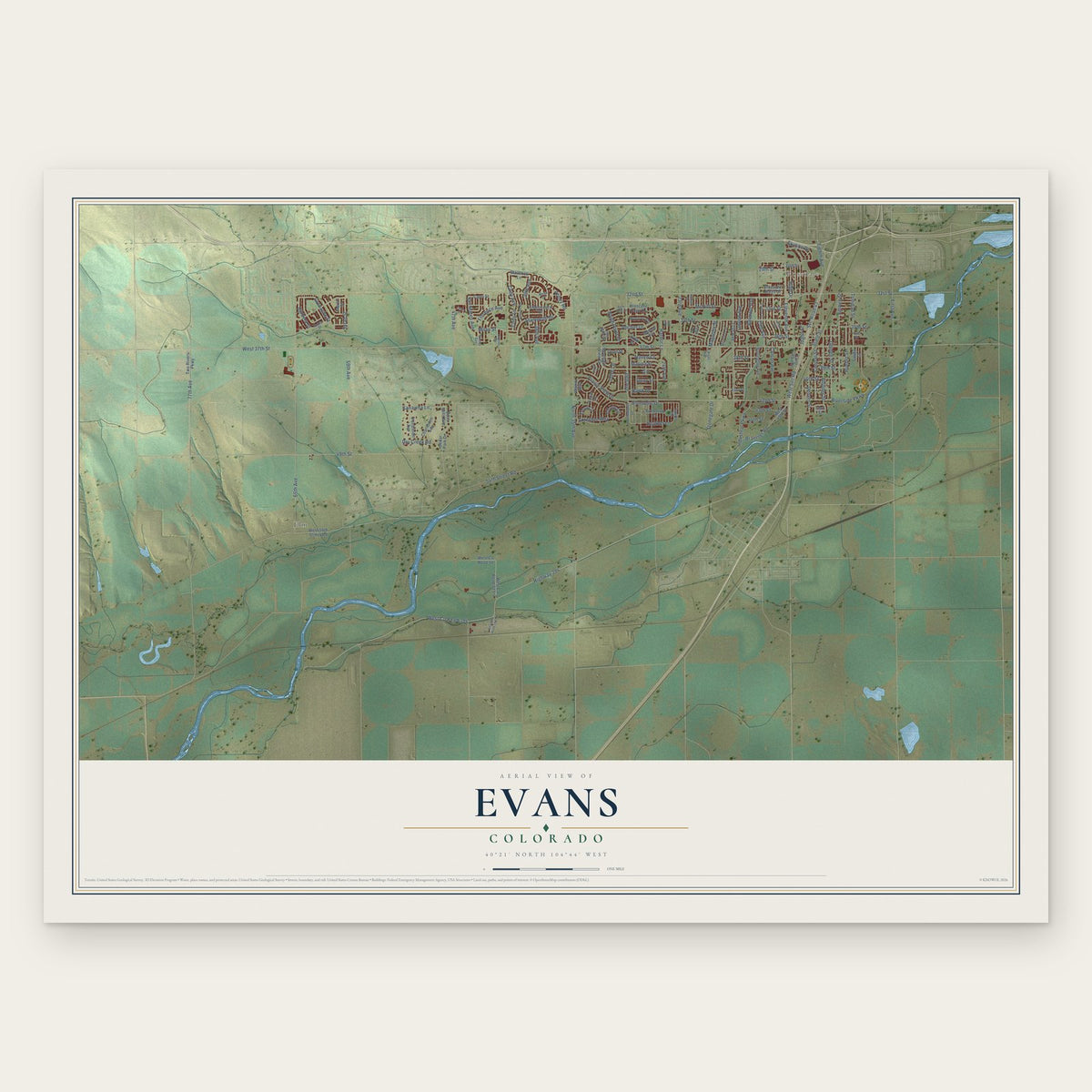 Evans, Colorado map print, the full design