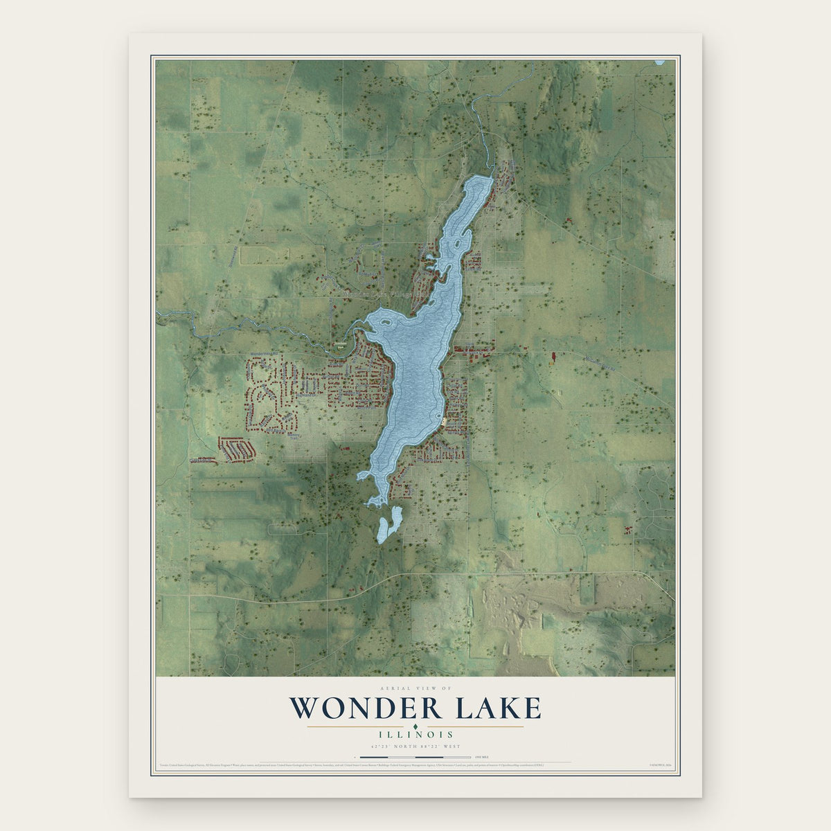 Wonder Lake, Illinois map print, the full design