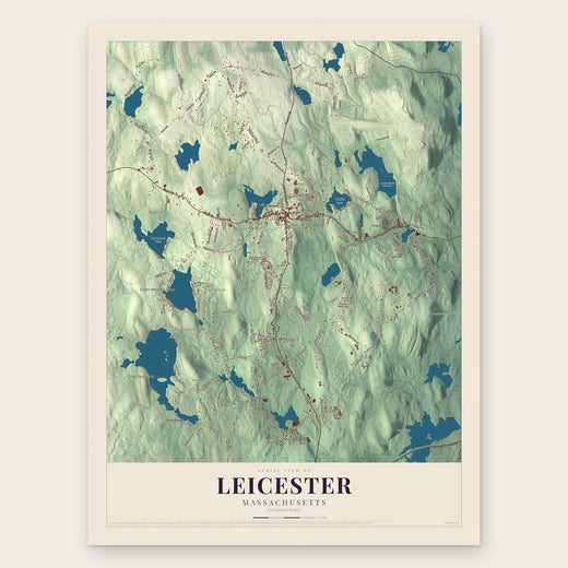Leicester, Massachusetts map print, the full design