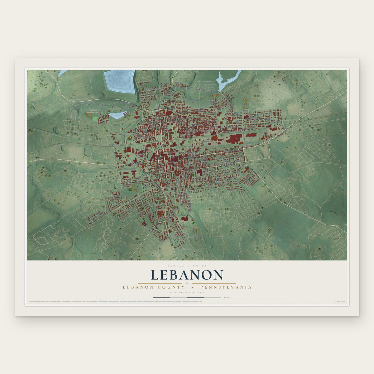 Lebanon, Lebanon County, Pennsylvania map print, the full design