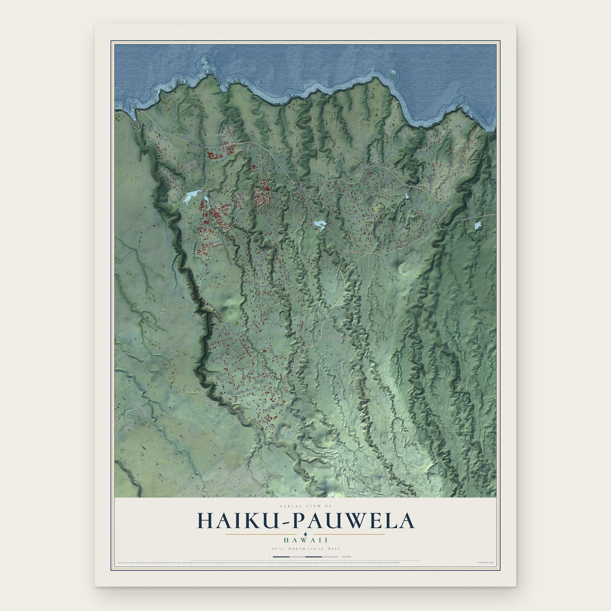 Haiku-Pauwela, Hawaii map print, the full design