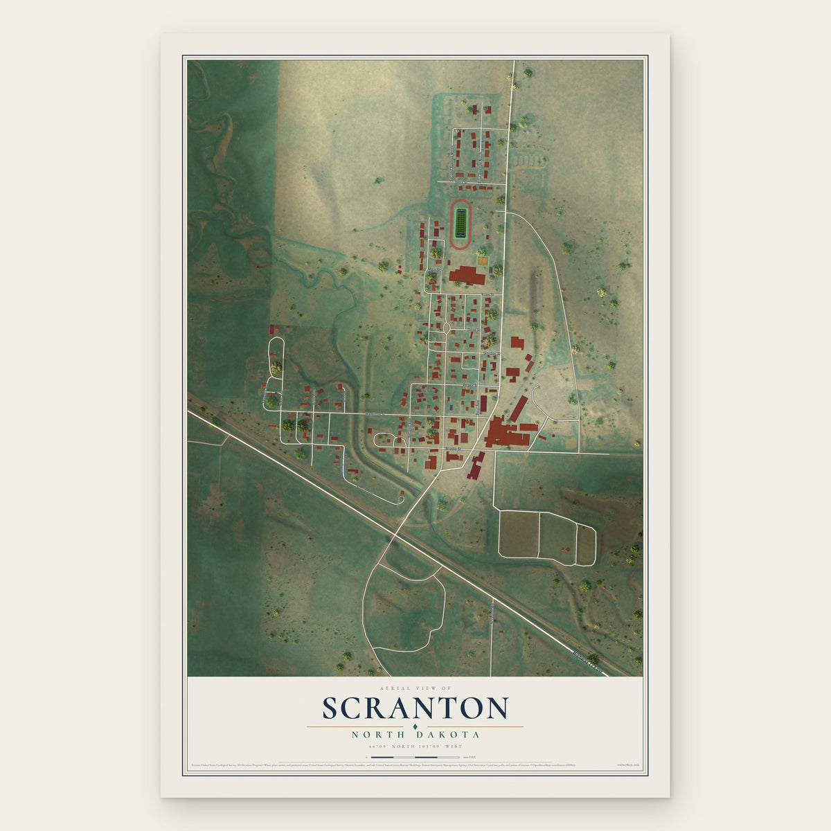 Scranton, North Dakota map print, the full design