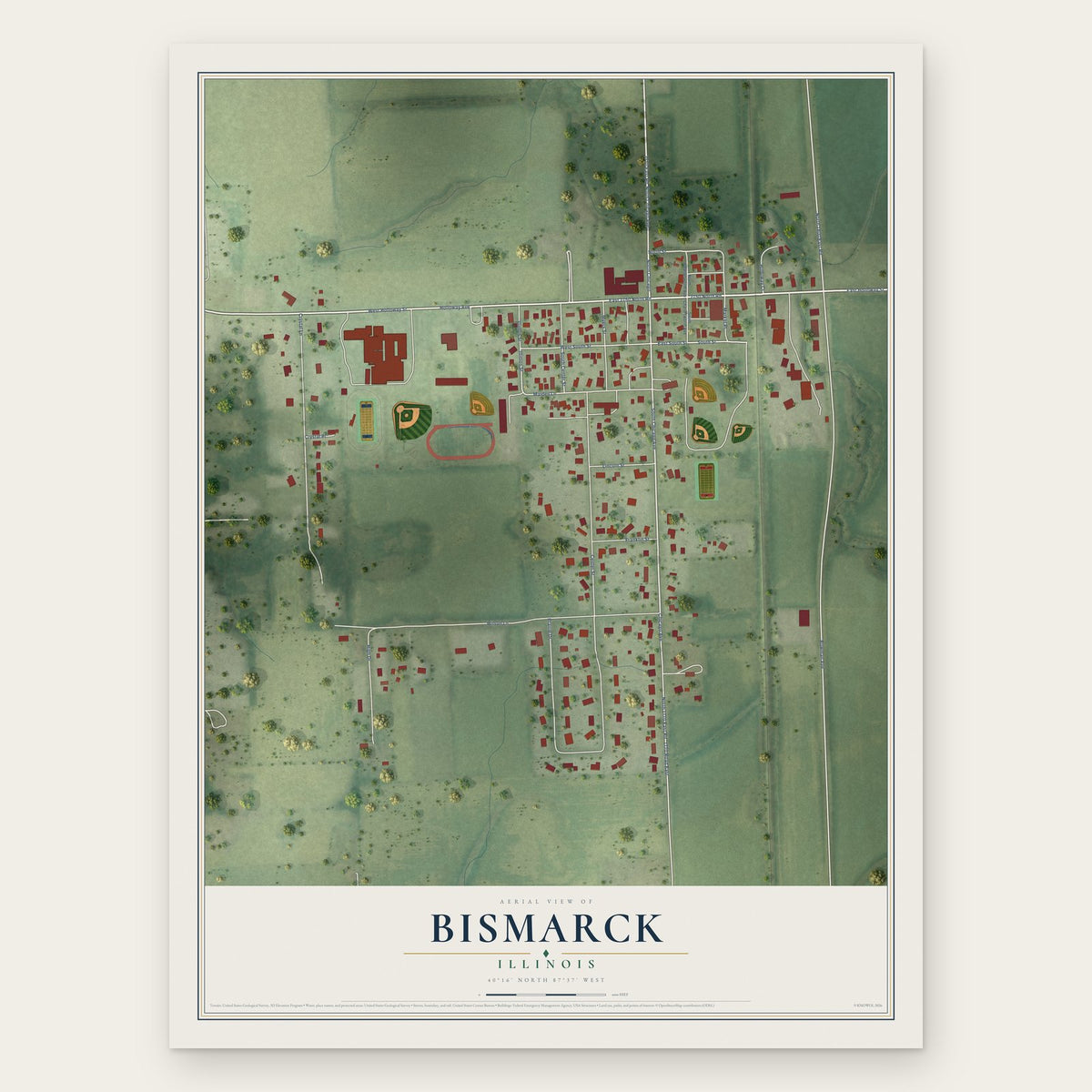Bismarck, Illinois map print, the full design