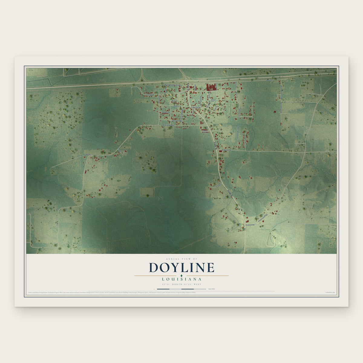Doyline, Louisiana map print, the full design