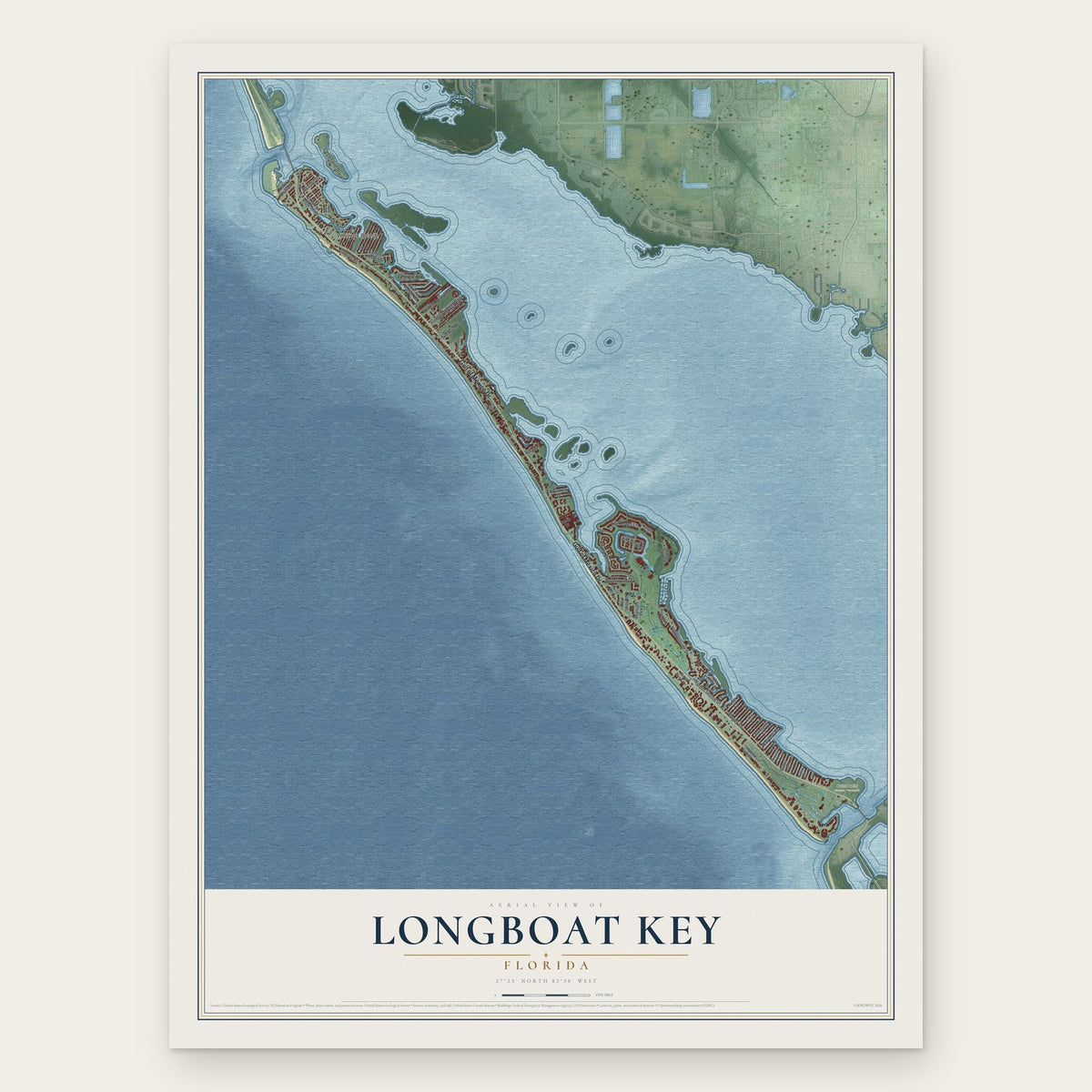 Longboat Key, Florida map print, the full design
