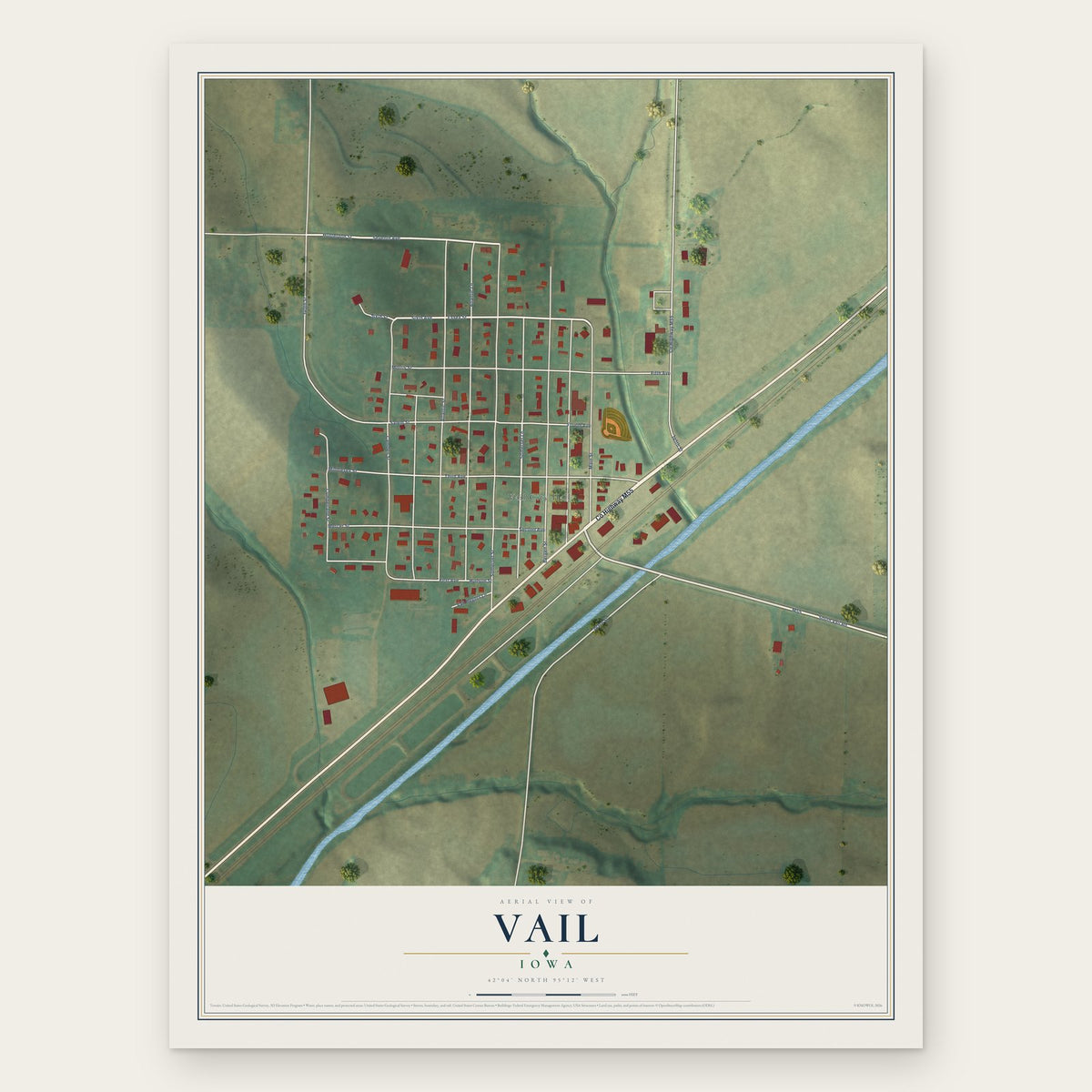 Vail, Iowa map print, the full design