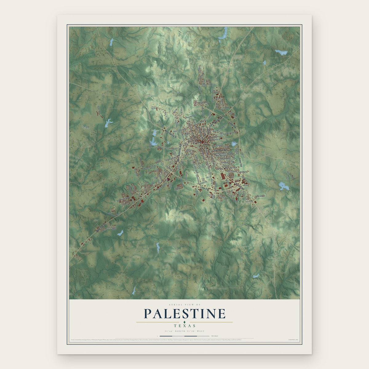 Palestine, Texas map print, the full design
