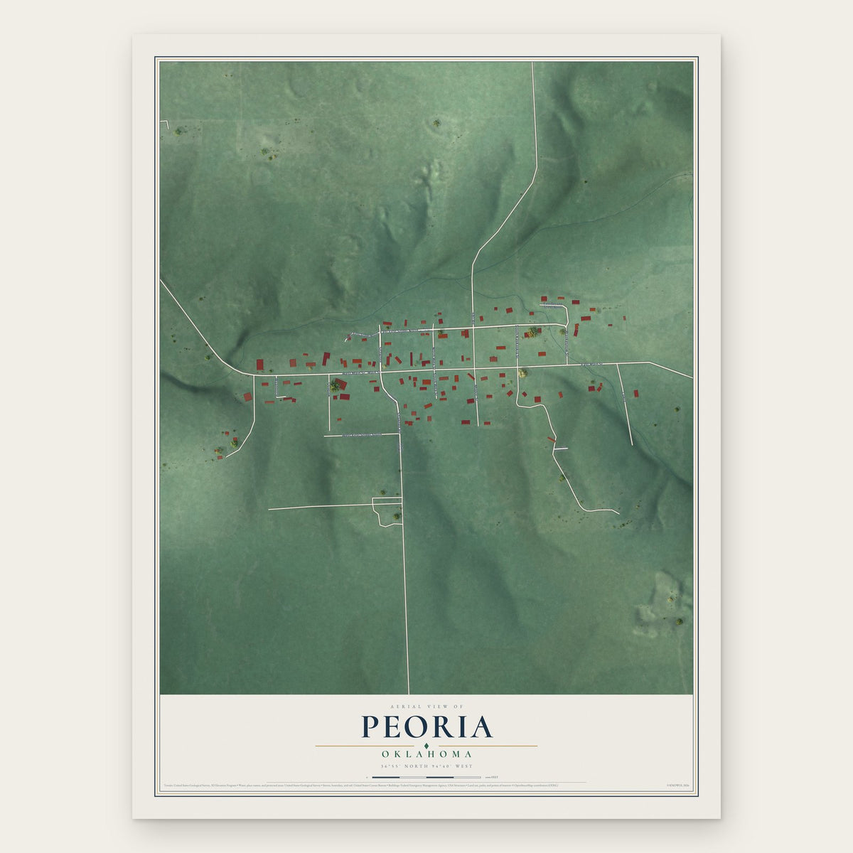 Peoria, Oklahoma map print, the full design