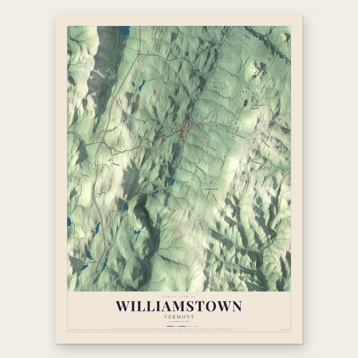 Williamstown, Vermont map print, the full design