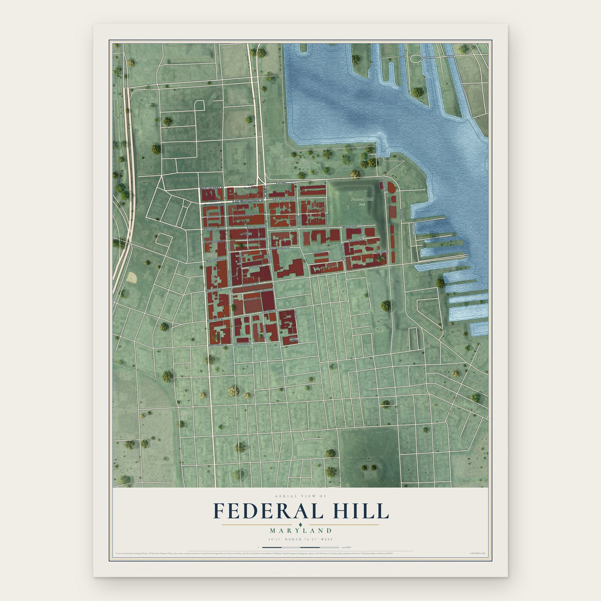 Federal Hill, Maryland map print, the full design