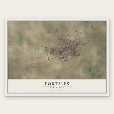 Portales, New Mexico map print, the full design