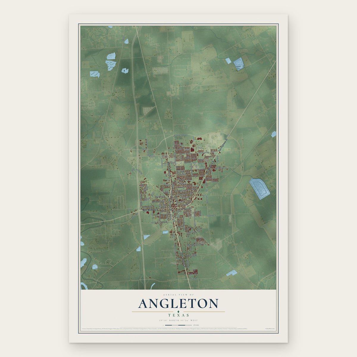 Angleton, Texas map print, the full design