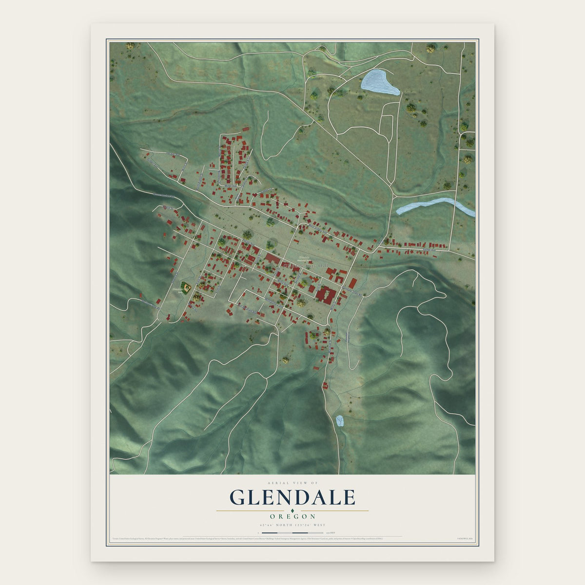 Glendale, Oregon map print, the full design