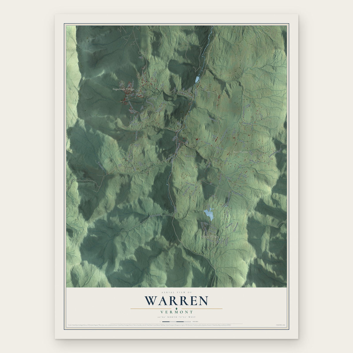 Warren, Vermont map print, the full design