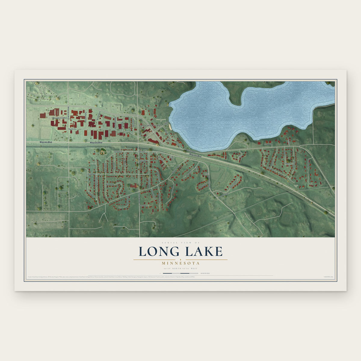 Long Lake, Minnesota map print, the full design