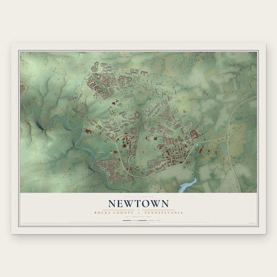 Newtown, Bucks County, Pennsylvania map print, the full design