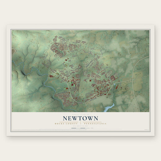 Newtown, Bucks County, Pennsylvania map print, the full design