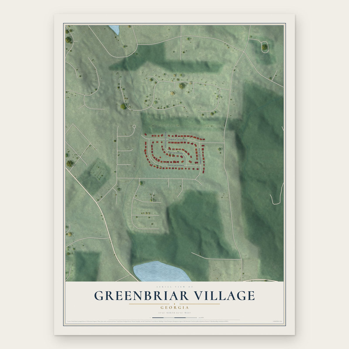 Greenbriar Village, Georgia map print, the full design