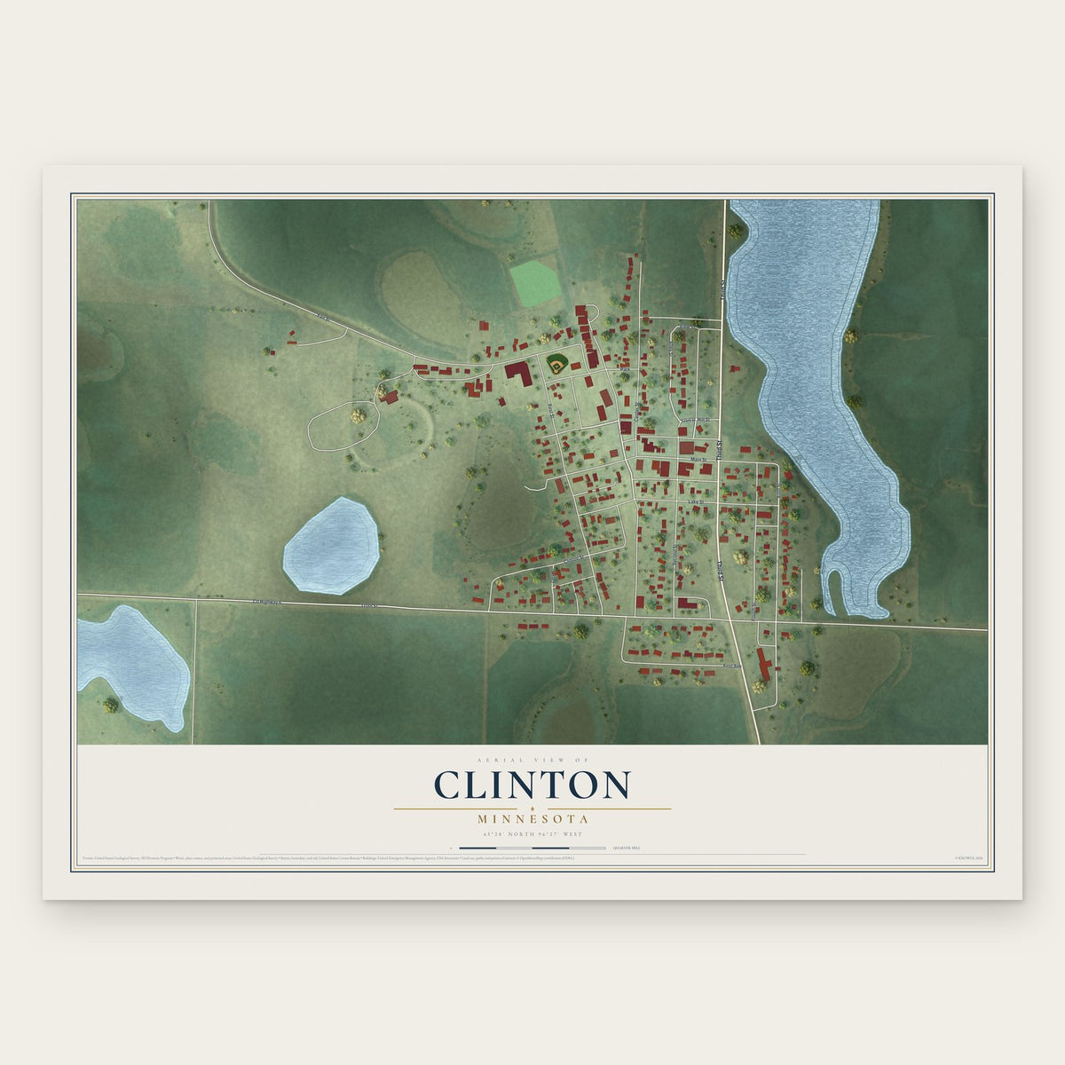 Clinton, Minnesota map print, the full design