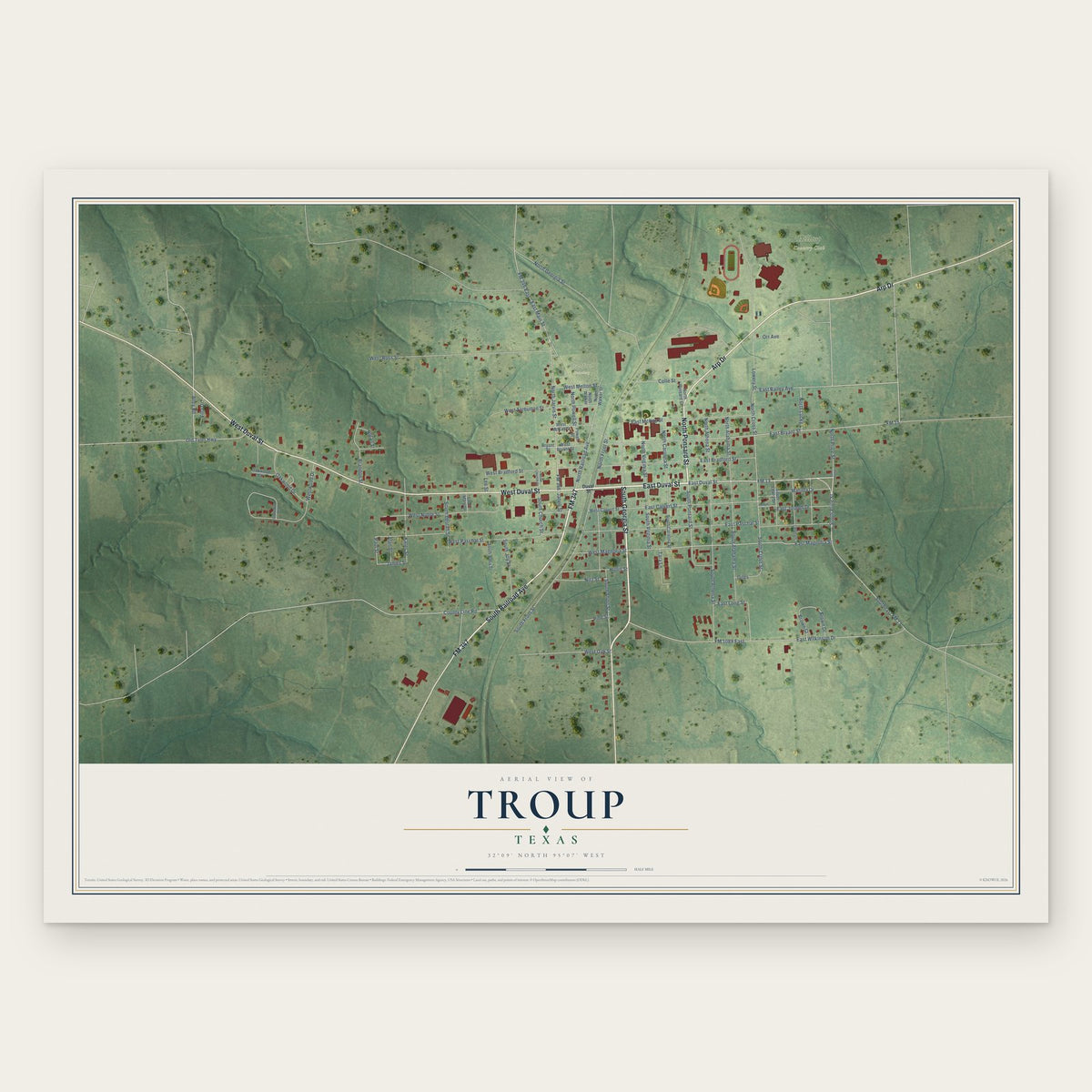 Troup, Texas map print, the full design